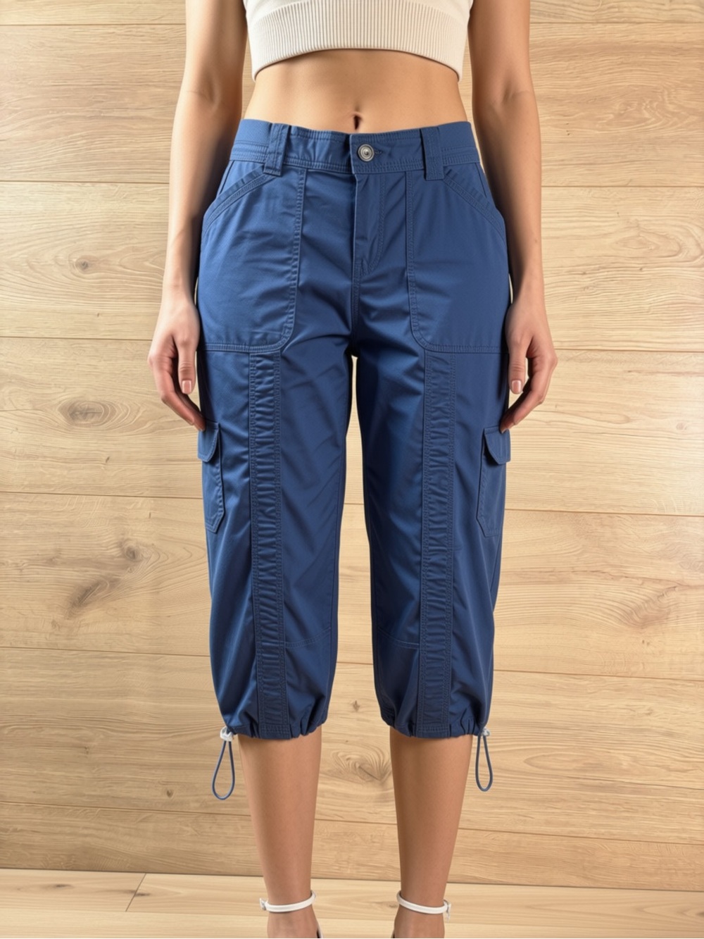 Style & Co. women's Blue Bungee Cord Capris Cotton Athleisure Hiking Size 2